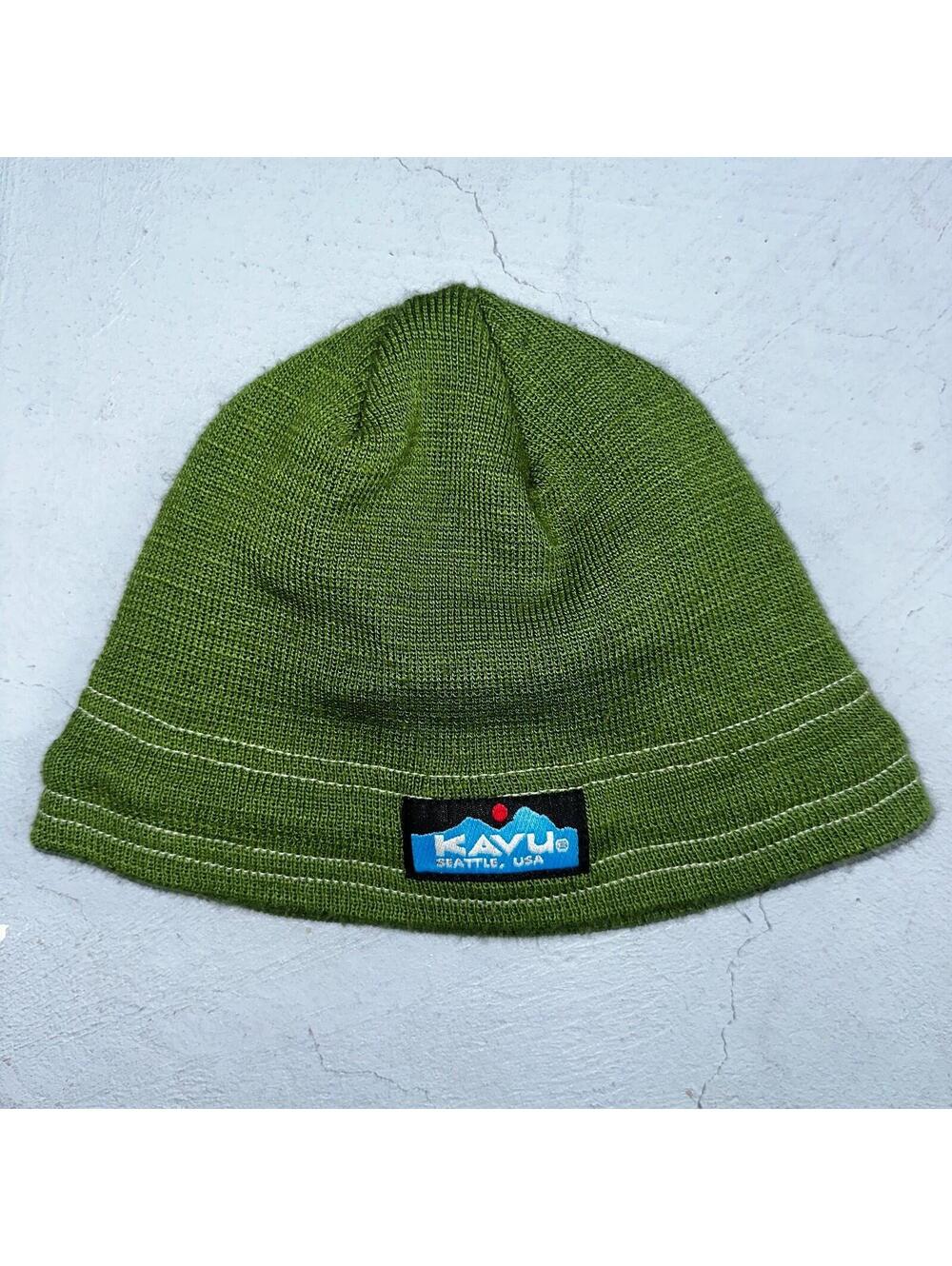 KAVU Beanie Green Knit Hat Seattle USA Outdoor Hiking Streetwear Skater Cap VTG